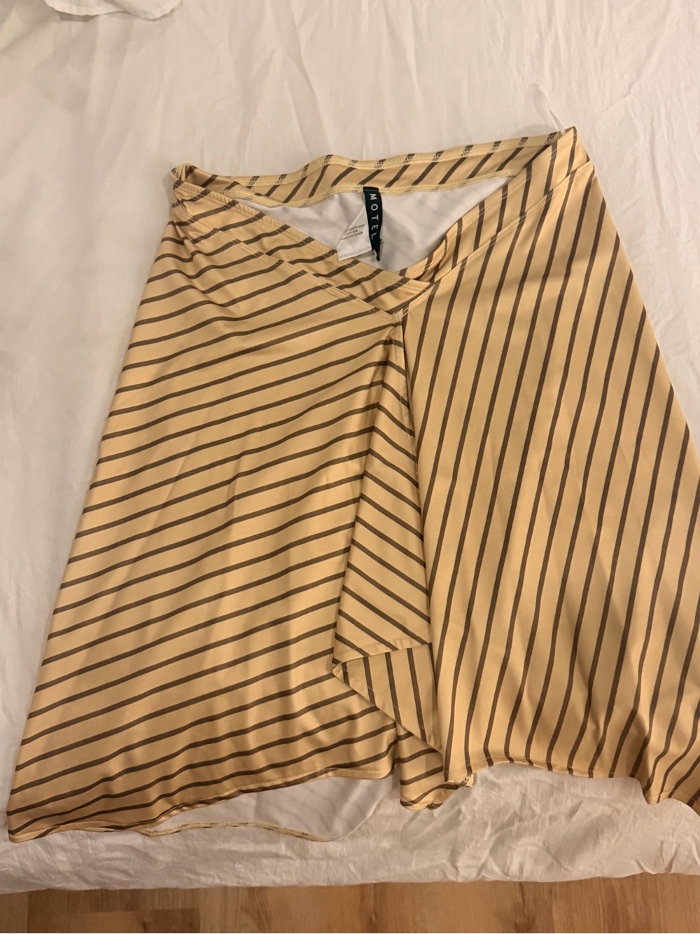 Motel Rocks Yellow and Brown Striped Asymmetrical Wrap Skirt